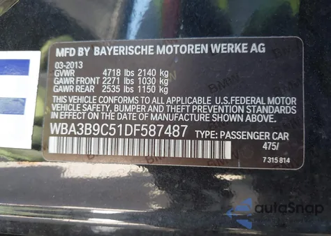 2013 BMW 335I xDrive z USA, uszkodzony, nr VIN WBA3B9C51DF587487